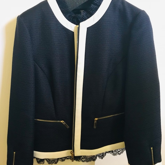 TED BAKER ENNIO Lace trim contrast crop jacket New - Picture 4 of 7
